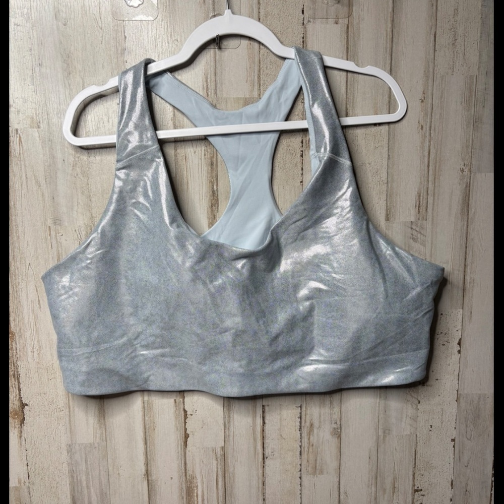Old Navy Med-Support PowerSoft Racerback Sports Bra Blue Iced Mosaic Sz 4X